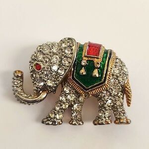 Elephant Unisex Brooch Crystal Enamel Figural Pin Vintage Fashion Jewelry